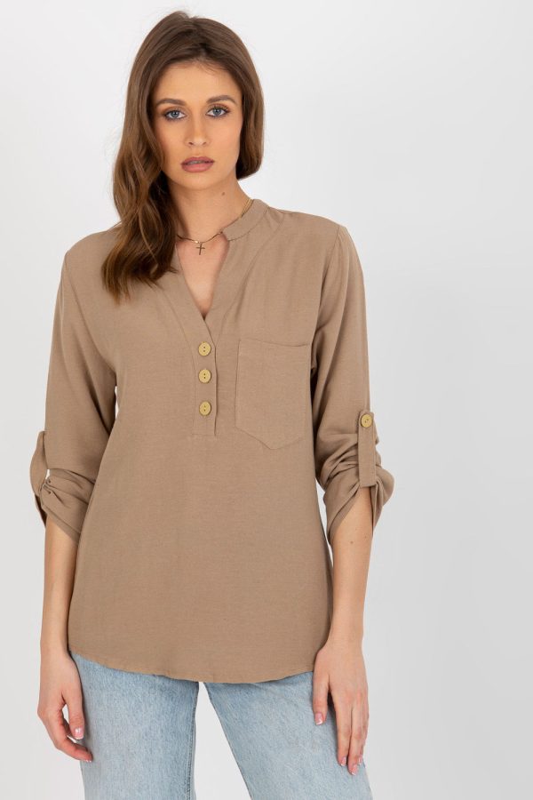 Beige Blouse in Women`s Blouses, Tunics with Cotton, Len and Viscose