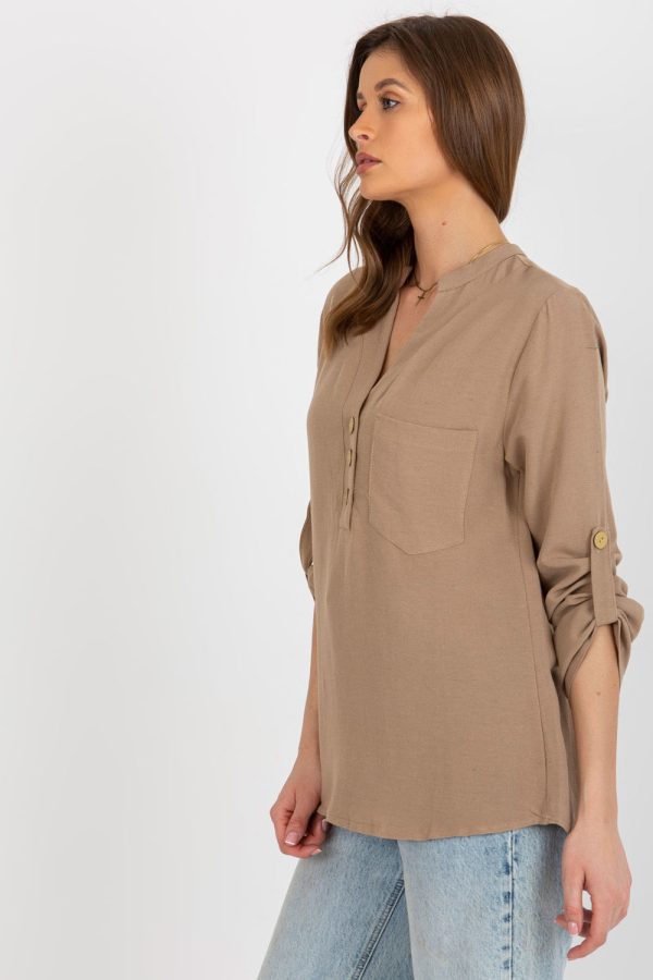 Beige Blouse in Women`s Blouses, Tunics with Cotton, Len and Viscose