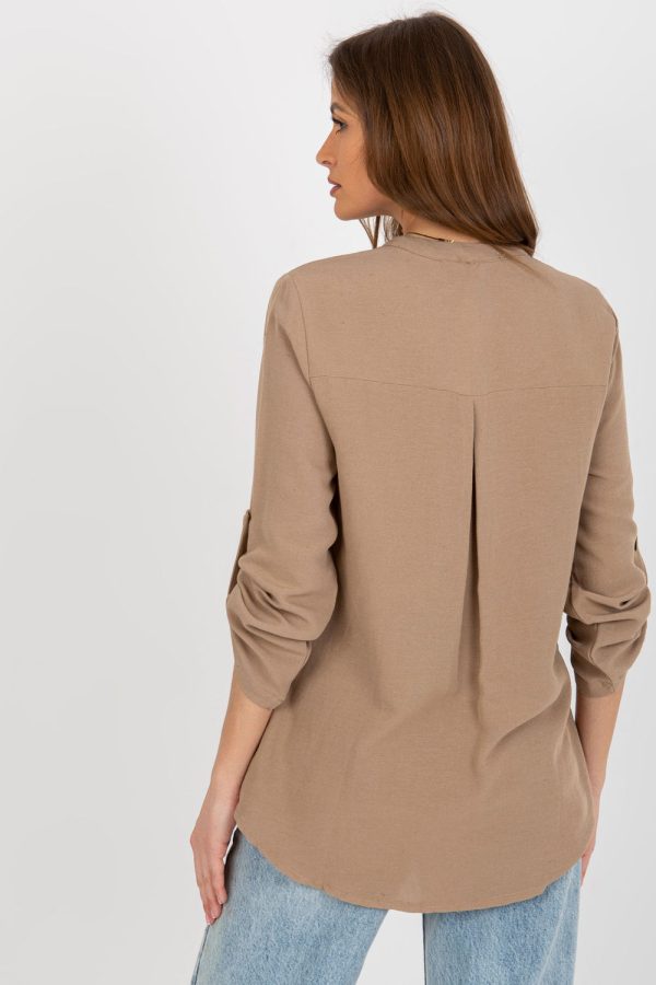 Beige Blouse in Women`s Blouses, Tunics with Cotton, Len and Viscose