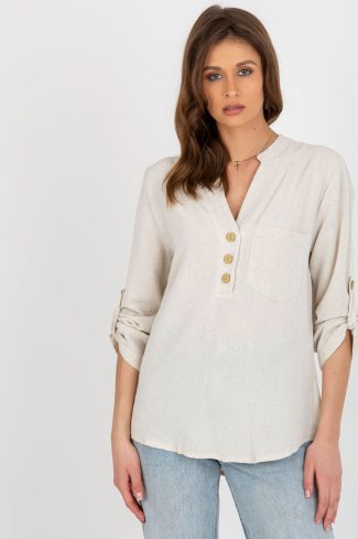 Beige Blouse in Women`s Blouses, Tunics with Cotton, Len and Viscose