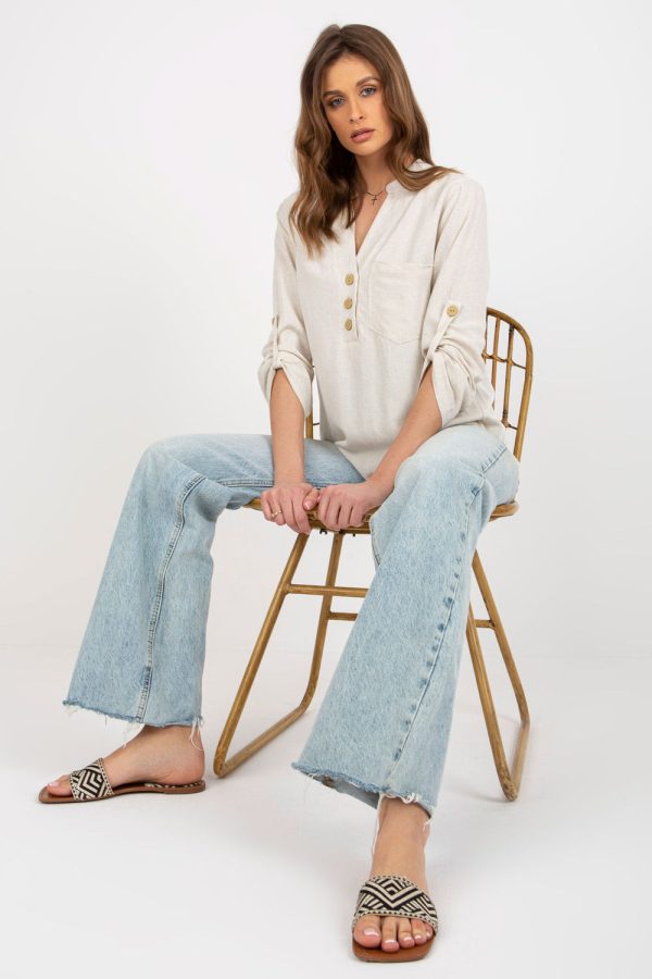 Beige Blouse in Women`s Blouses, Tunics with Cotton, Len and Viscose