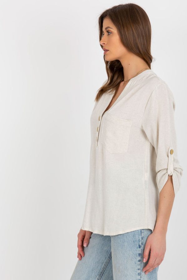 Beige Blouse in Women`s Blouses, Tunics with Cotton, Len and Viscose