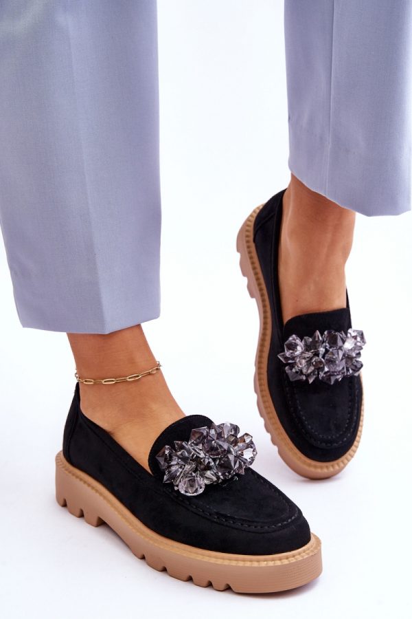 Black Mocassin in Moccasins, Loafers with Fabric, Footbed, Heel Height and Platform Height