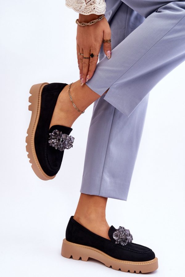 Black Mocassin in Moccasins, Loafers with Fabric, Footbed, Heel Height and Platform Height