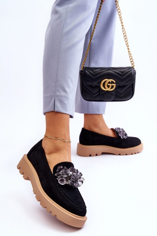 Black Mocassin in Moccasins, Loafers with Fabric, Footbed, Heel Height and Platform Height