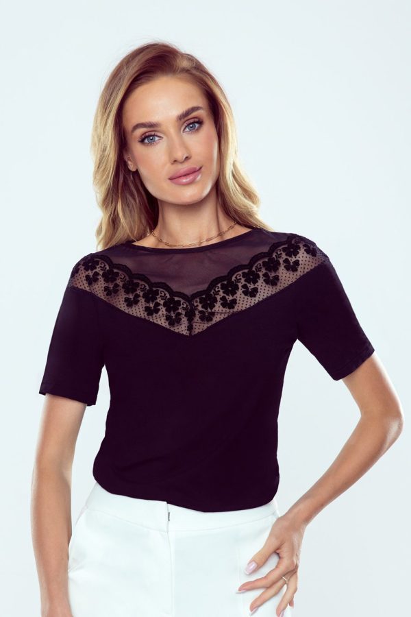 Black Blouse in Women`s Blouses, Tunics with Spandex, Polyamide and Viscose