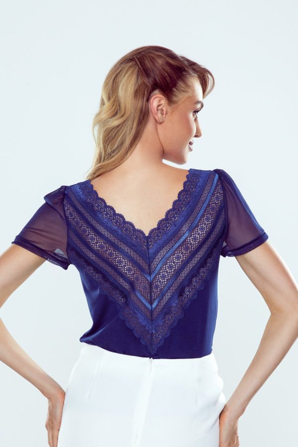 Navy Blue Blouse in Women`s Blouses, Tunics with Spandex, Polyamide and Viscose