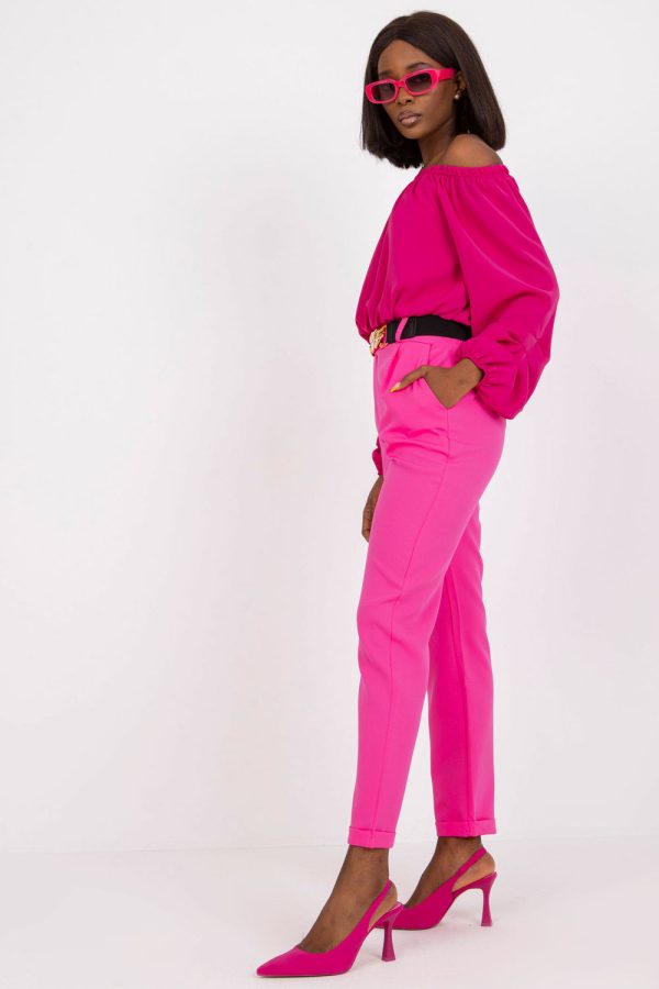 Pink Women Trousers in Pants, Trousers, Shorts with Spandex and Polyester