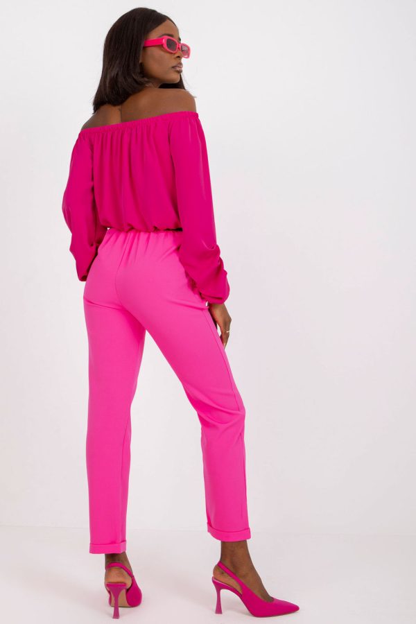 Pink Women Trousers in Pants, Trousers, Shorts with Spandex and Polyester