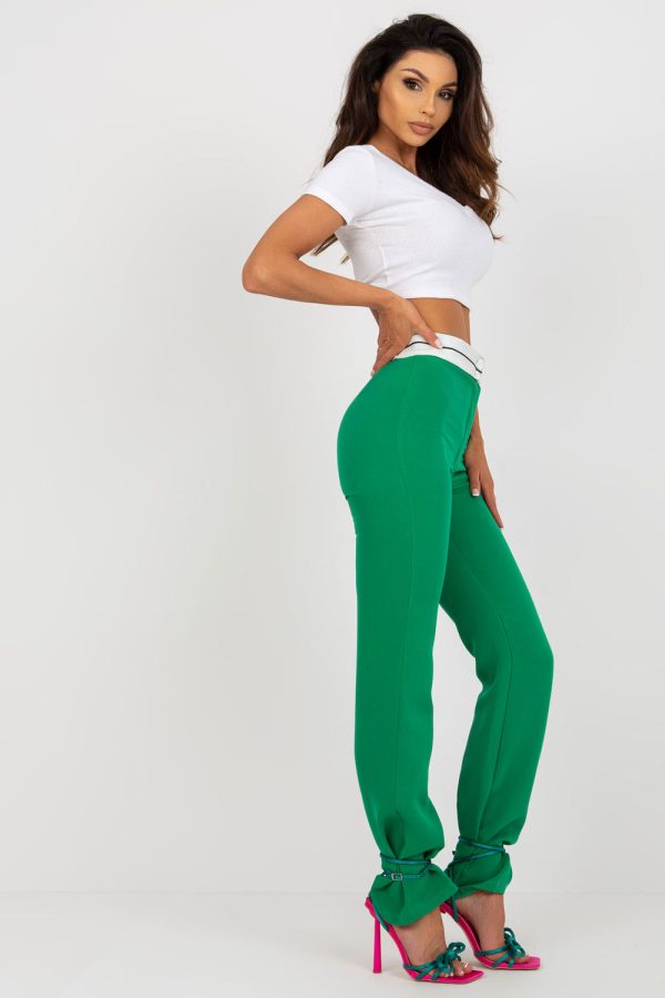Green Women Trousers in Pants, Trousers, Shorts with Spandex and Polyester