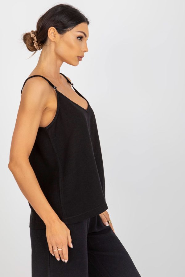 Black Top in Undershirts / Tops with Cotton, Len and Viscose