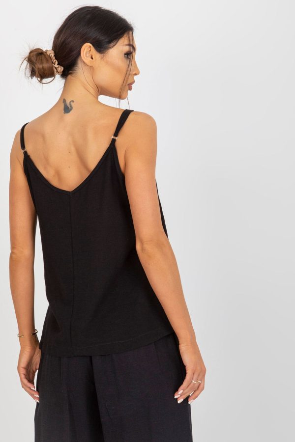 Black Top in Undershirts / Tops with Cotton, Len and Viscose