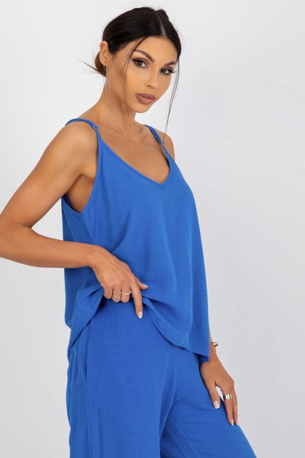 Blue Top in Undershirts / Tops with Cotton, Len and Viscose