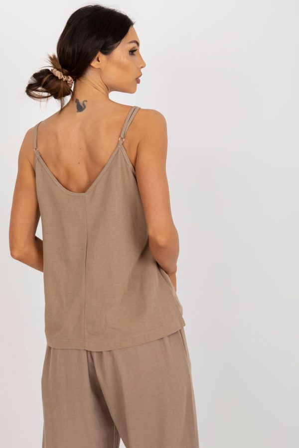 Beige Top in Undershirts / Tops with Cotton, Len and Viscose