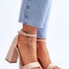 Beige Heel Sandals in Sandals & Flip-Flops For Women with Fabric, Footbed, Heel Height and Platform Height