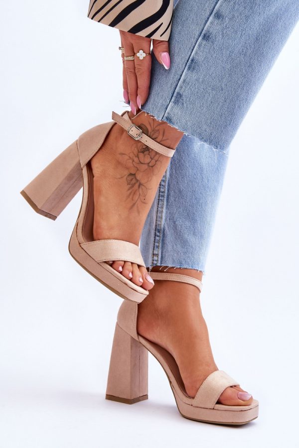 Beige Heel Sandals in Sandals & Flip-Flops For Women with Fabric, Footbed, Heel Height and Platform Height