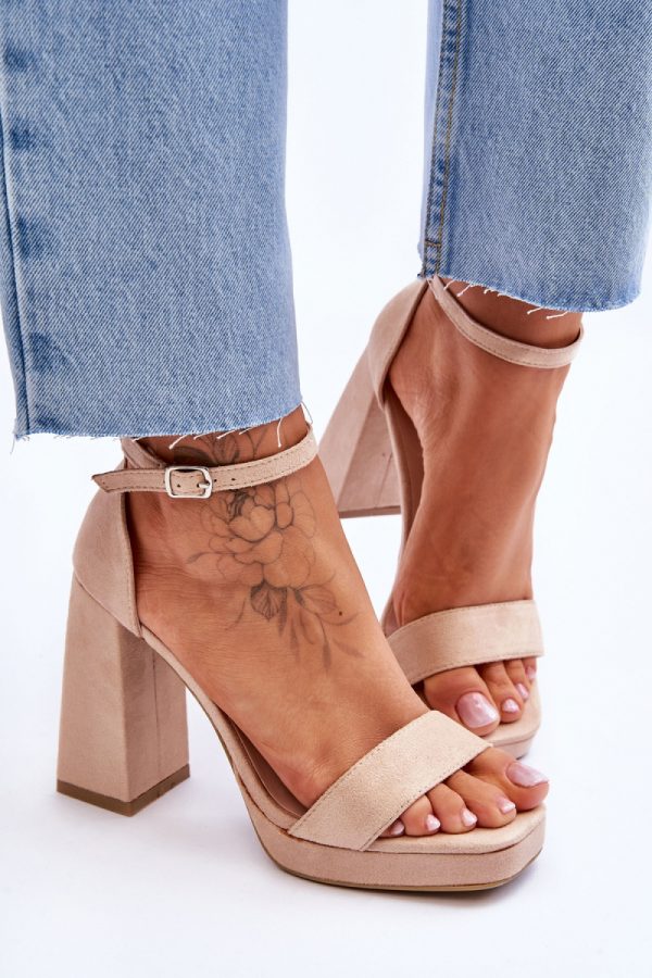 Beige Heel Sandals in Sandals & Flip-Flops For Women with Fabric, Footbed, Heel Height and Platform Height