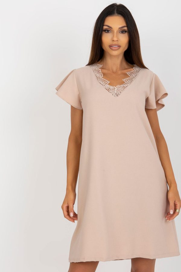 Beige Daydress in Day Dresses with Polyester