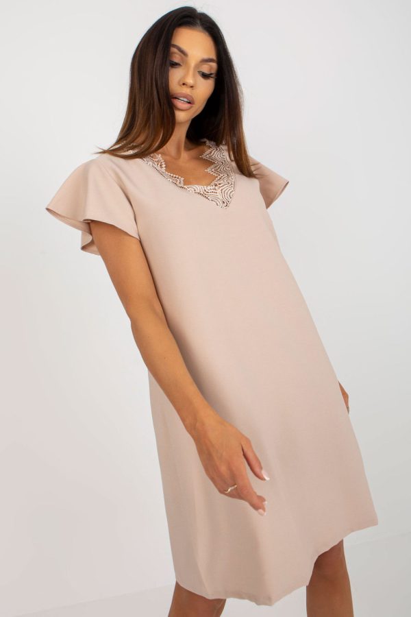 Beige Daydress in Day Dresses with Polyester