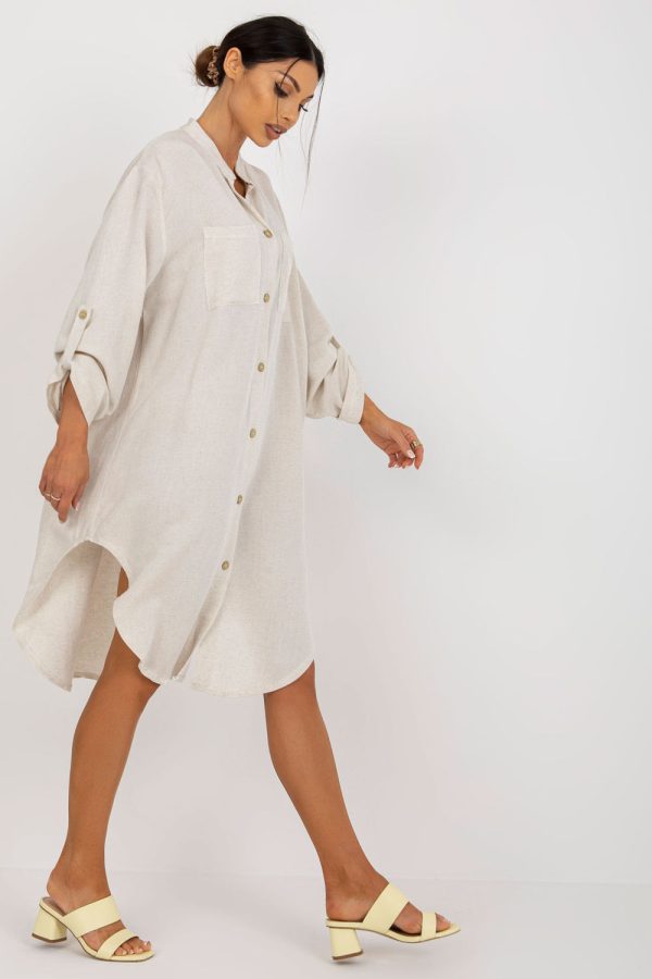 Beige Daydress in Day Dresses with Cotton, Len and Viscose