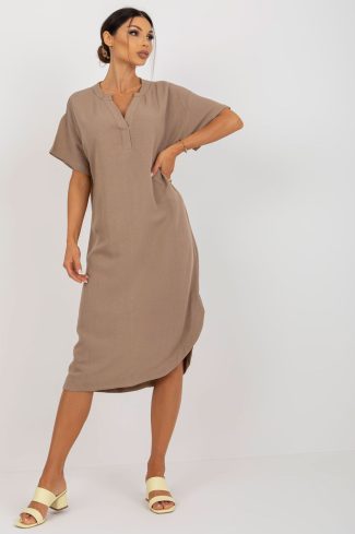 Beige Daydress in Day Dresses with Cotton, Len and Viscose