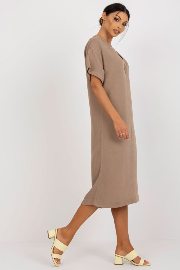 Beige Daydress in Day Dresses with Cotton, Len and Viscose