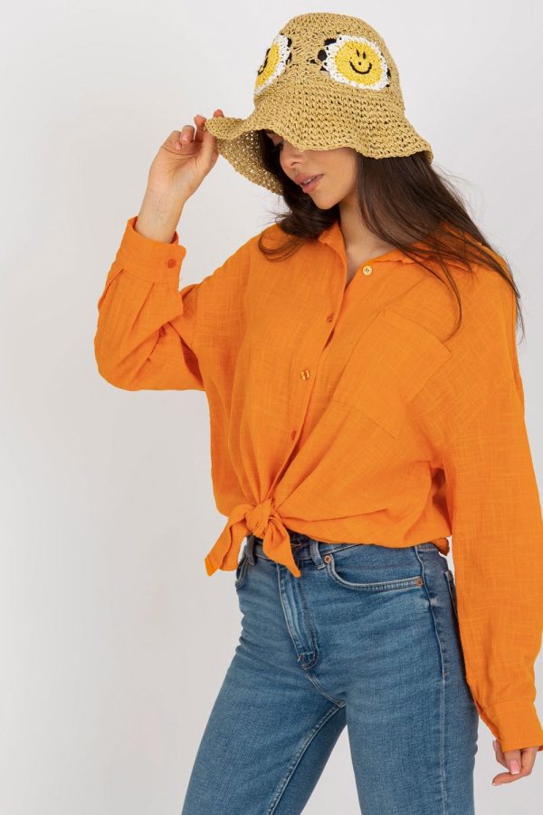 Orange Long Sleeve Shirt in Shirts For Women with Cotton