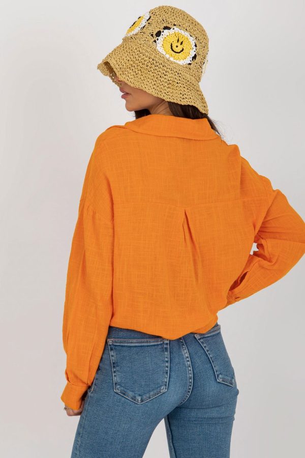 Orange Long Sleeve Shirt in Shirts For Women with Cotton