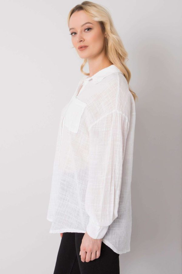White Long Sleeve Shirt in Shirts For Women with Cotton