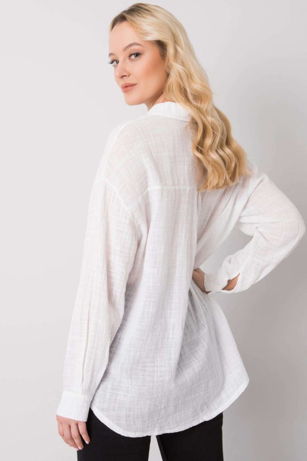 White Long Sleeve Shirt in Shirts For Women with Cotton