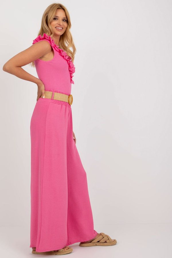 Pink Women Trousers in Casual Pants For Women with Spandex and Polyester