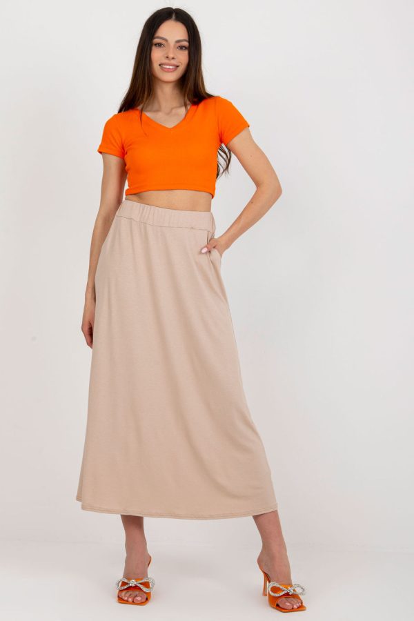 Beige Long Skirt in Skirts with Spandex and Viscose