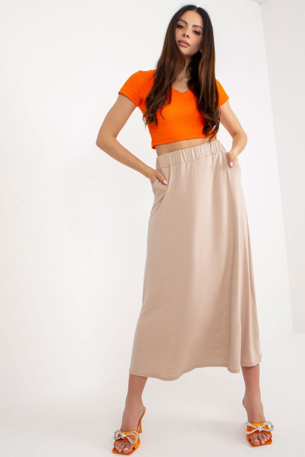 Beige Long Skirt in Skirts with Spandex and Viscose