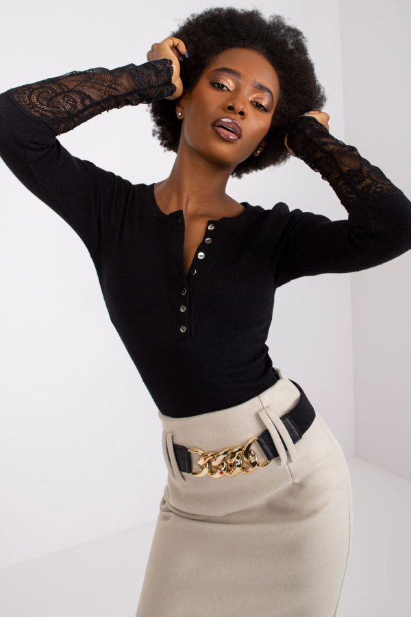 Black Blouse in Women`s Blouses, Tunics with Cotton and Spandex