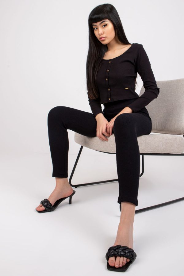 Black Long Leggings in Leggings with Cotton and Spandex