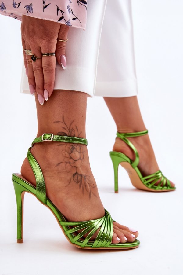 Green Heel Sandals in Sandals & Flip-Flops For Women with Fabric, Footbed and Heel Height