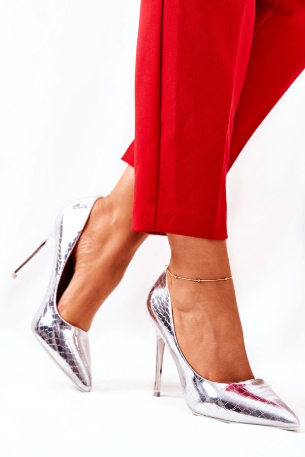 Grey High Heels in High Heels with Fabric, Footbed and Heel Height