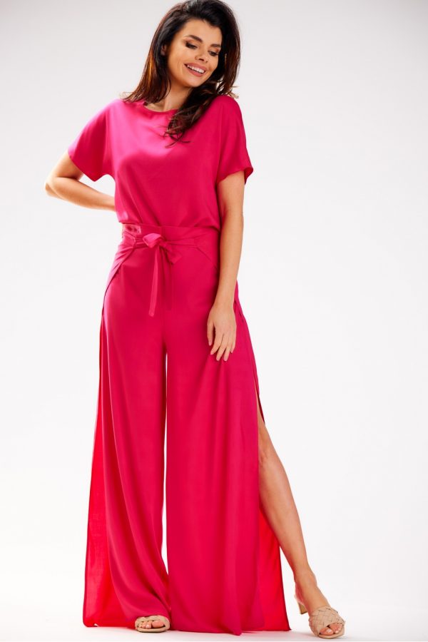 Pink Women Trousers in Pants, Trousers, Shorts with Polyester and Viscose