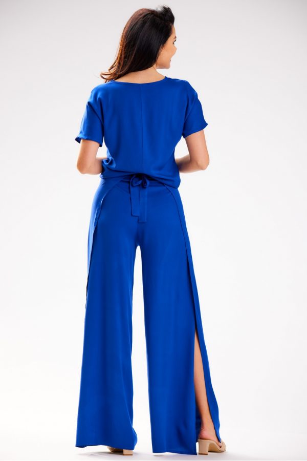 Blue Women Trousers in Pants, Trousers, Shorts with Polyester and Viscose