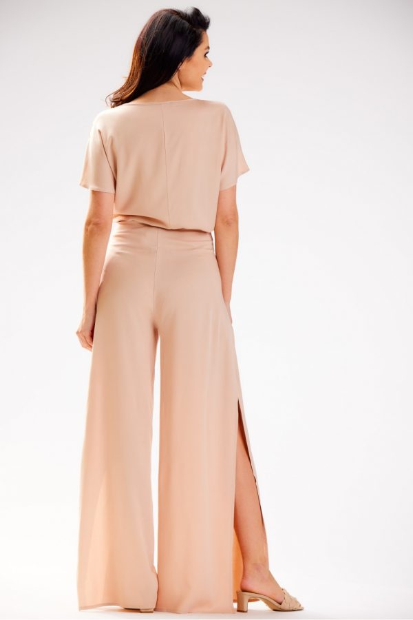 Beige Women Trousers in Pants, Trousers, Shorts with Polyester and Viscose