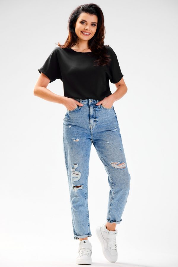 Black Blouse in Women`s Blouses, Tunics with Polyester and Viscose