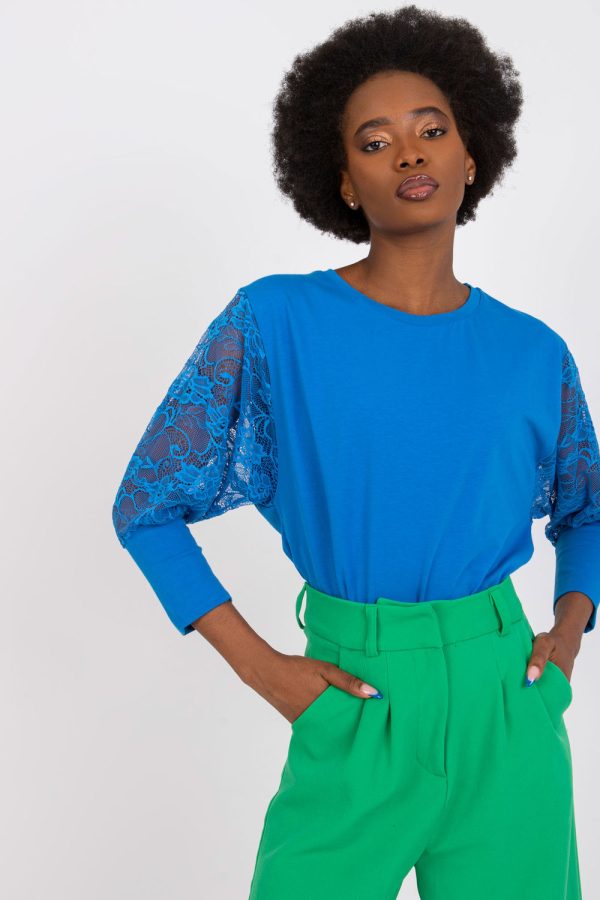 Blue Blouse in Women`s Blouses, Tunics with Cotton and Spandex