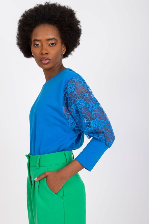 Blue Blouse in Women`s Blouses, Tunics with Cotton and Spandex
