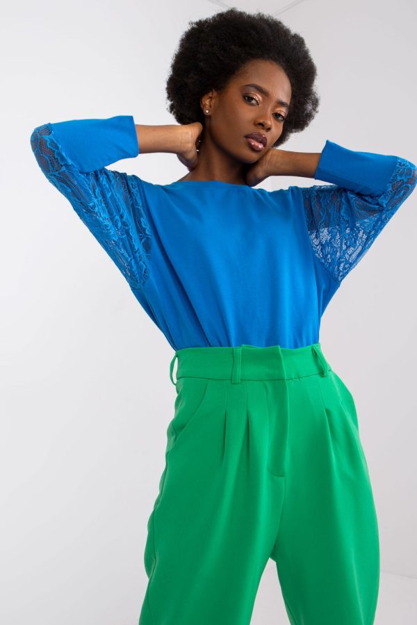 Blue Blouse in Women`s Blouses, Tunics with Cotton and Spandex