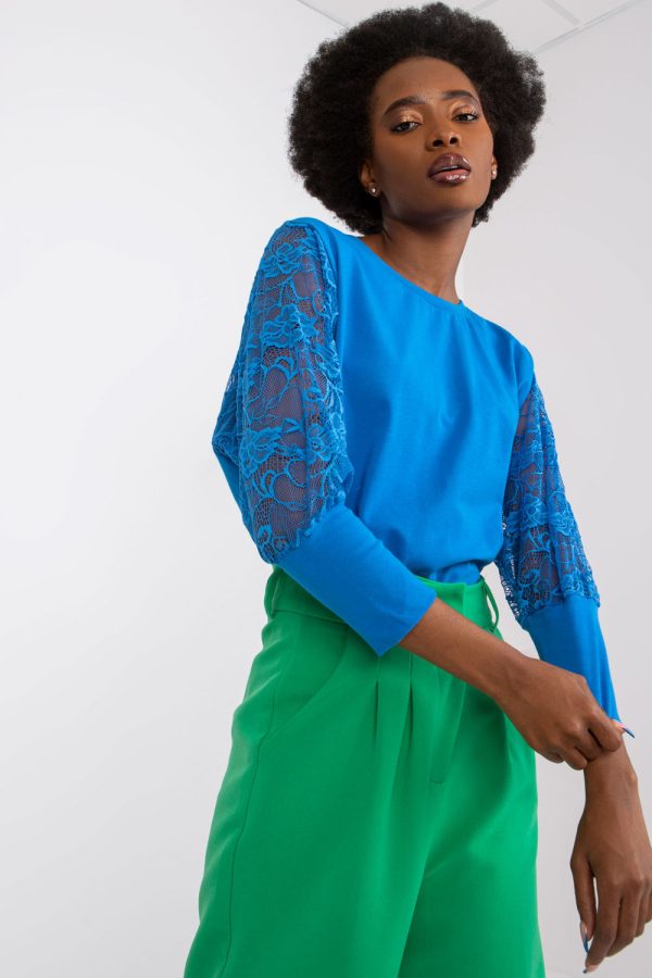 Blue Blouse in Women`s Blouses, Tunics with Cotton and Spandex