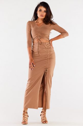 Beige Long Skirt in Skirts with Cotton and Lycra
