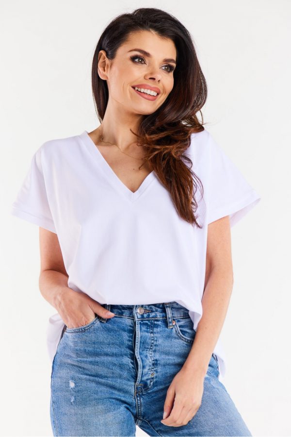 White Blouse in Women`s Blouses, Tunics with Cotton and Lycra