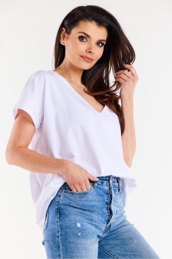 White Blouse in Women`s Blouses, Tunics with Cotton and Lycra