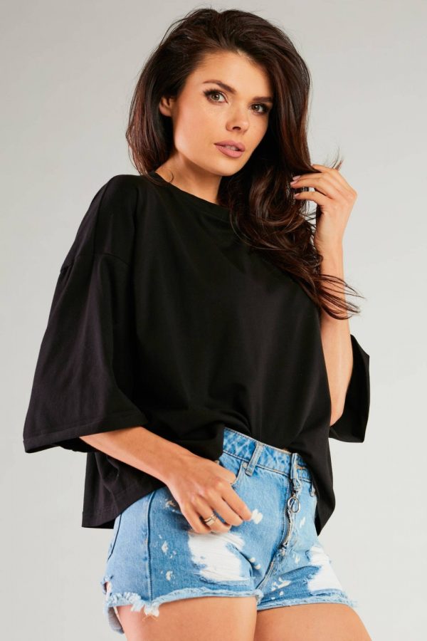 Black Blouse in Women`s Blouses, Tunics with Cotton and Lycra
