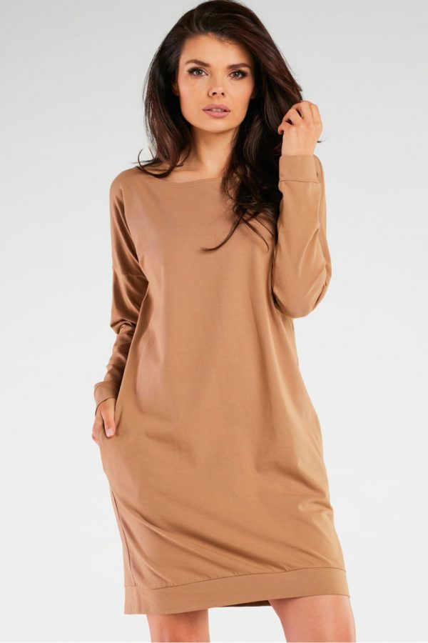 Beige Daydress in Day Dresses with Cotton and Lycra